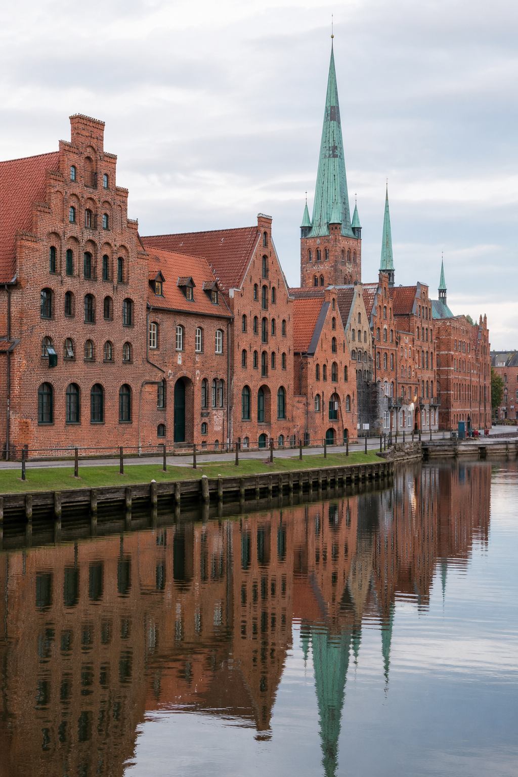 Historische Ziegelarchitektur einer Hansestadt am Wasser